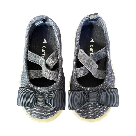 NWOT Carter’s Navy Bow Sparkle Flats Size 5 - Picture 1 of 7